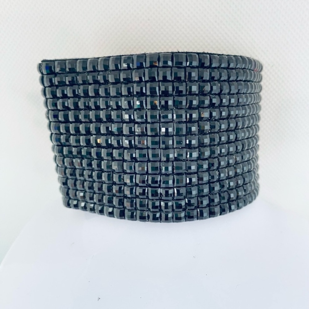Black Beaded Cuff Bracelet